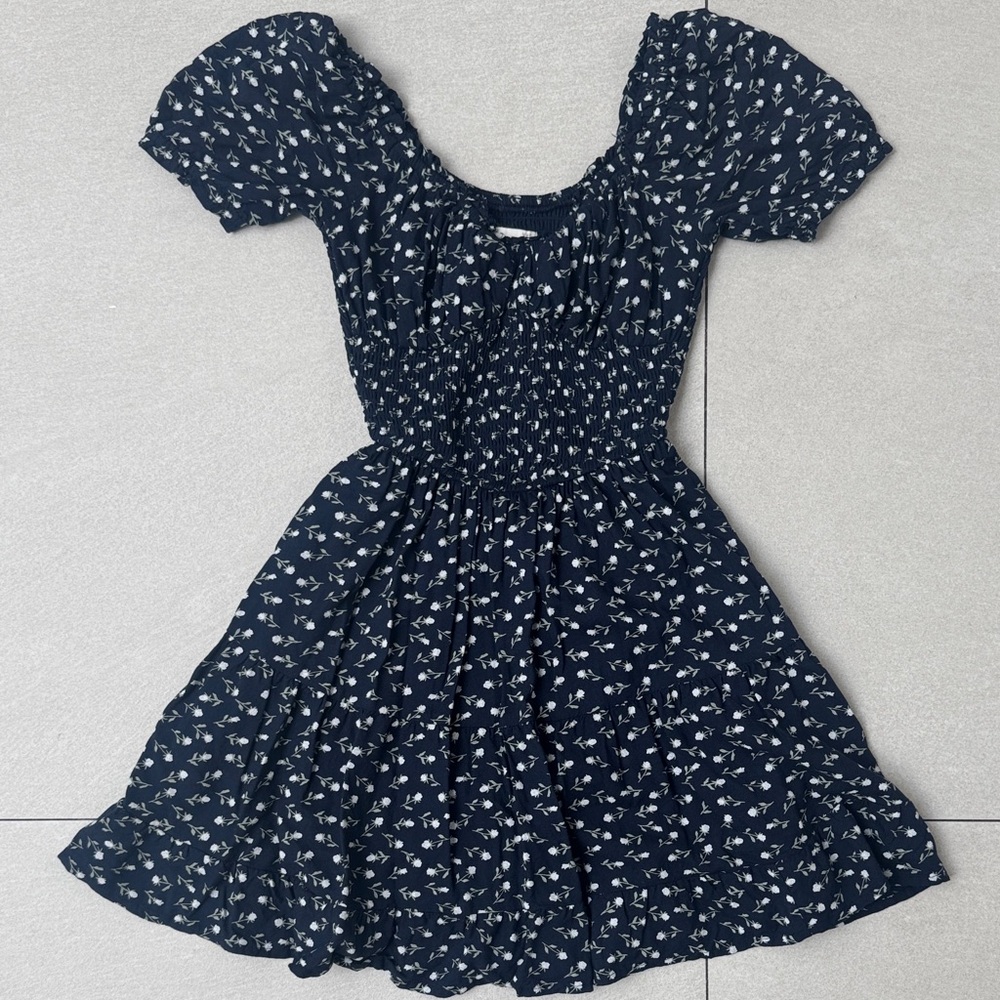 Hollister Smocked Navy Floral Kids Dress
